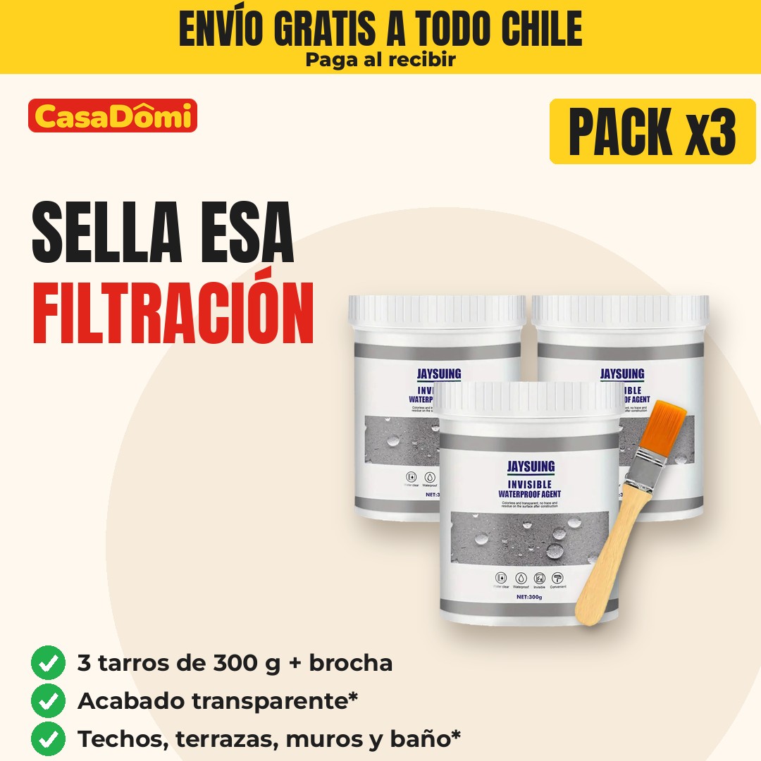 Sellador Transparente Tapa Goteras · Pack x3 300 g + Brocha